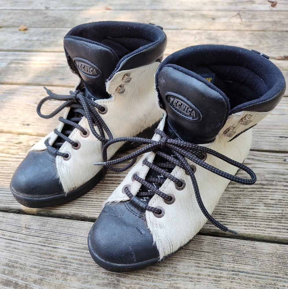 Tecnica Ankle Boot Black White Animal Hair 37 6.5 Lace Up Italy